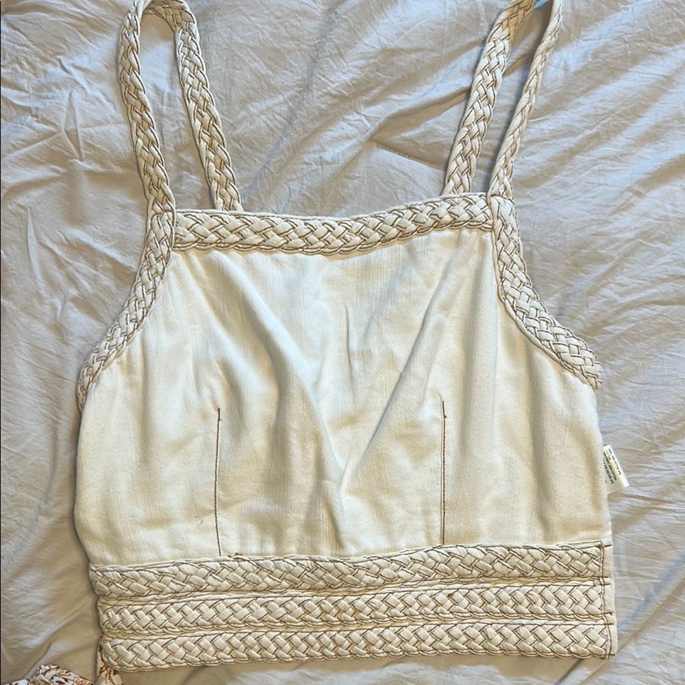 Pilcro Cream Embellished Bustier Tank Top